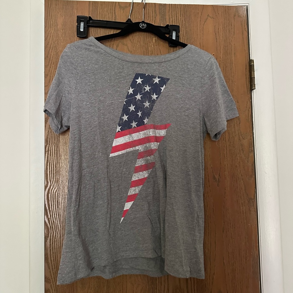 Gray / American flag lightening bolt tee - Size XL